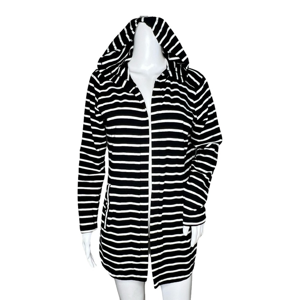 T By Talbots Hooded Cardigan Small‎ Striped Cozy Lounge Chic Duster Sweater